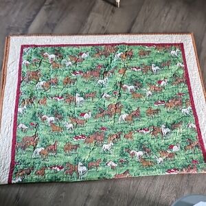 VINTAGE 1960 's Horse  Quilt Comforter 78 X 50 Boy Girl Home Bedding RETRO MCM